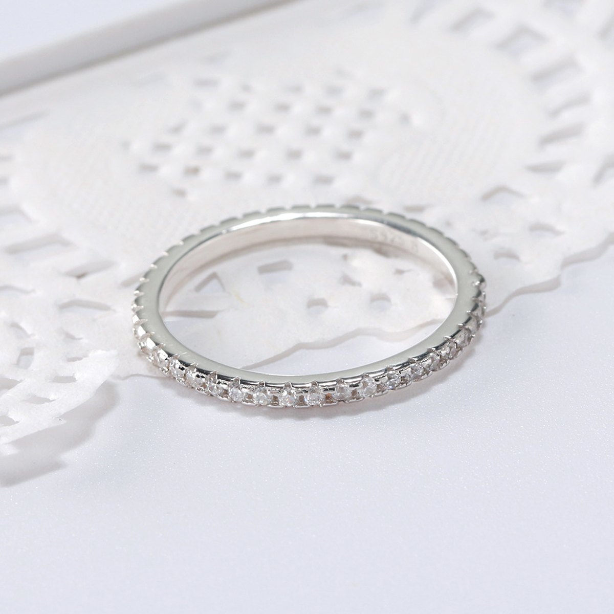 S925 Sterling Silver Platinum Zircon Diamond Ring