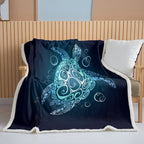 Sea Turtle Blanket Blue Sherpa Fleece Throw