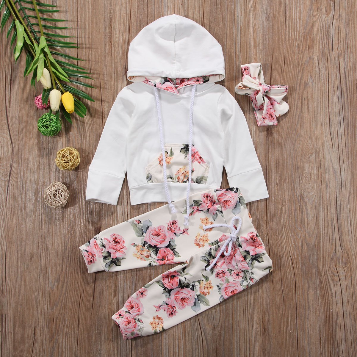 ' Set Baby Printed Hoodie Hair Band
