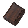 Short Head Leather Wallet Retro Vertical Zipper