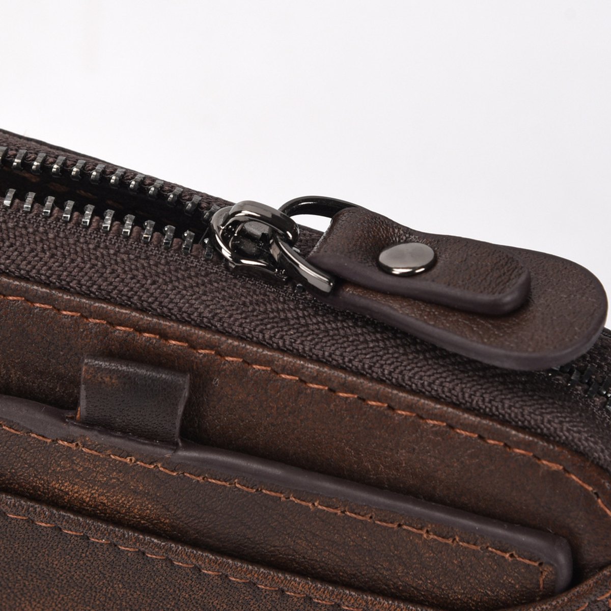 Short Head Leather Wallet Retro Vertical Zipper