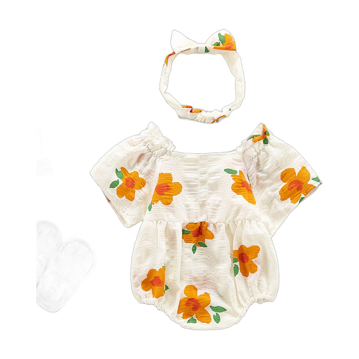 Short Sleeve Romper Baby Bodysuit Headband Triangle