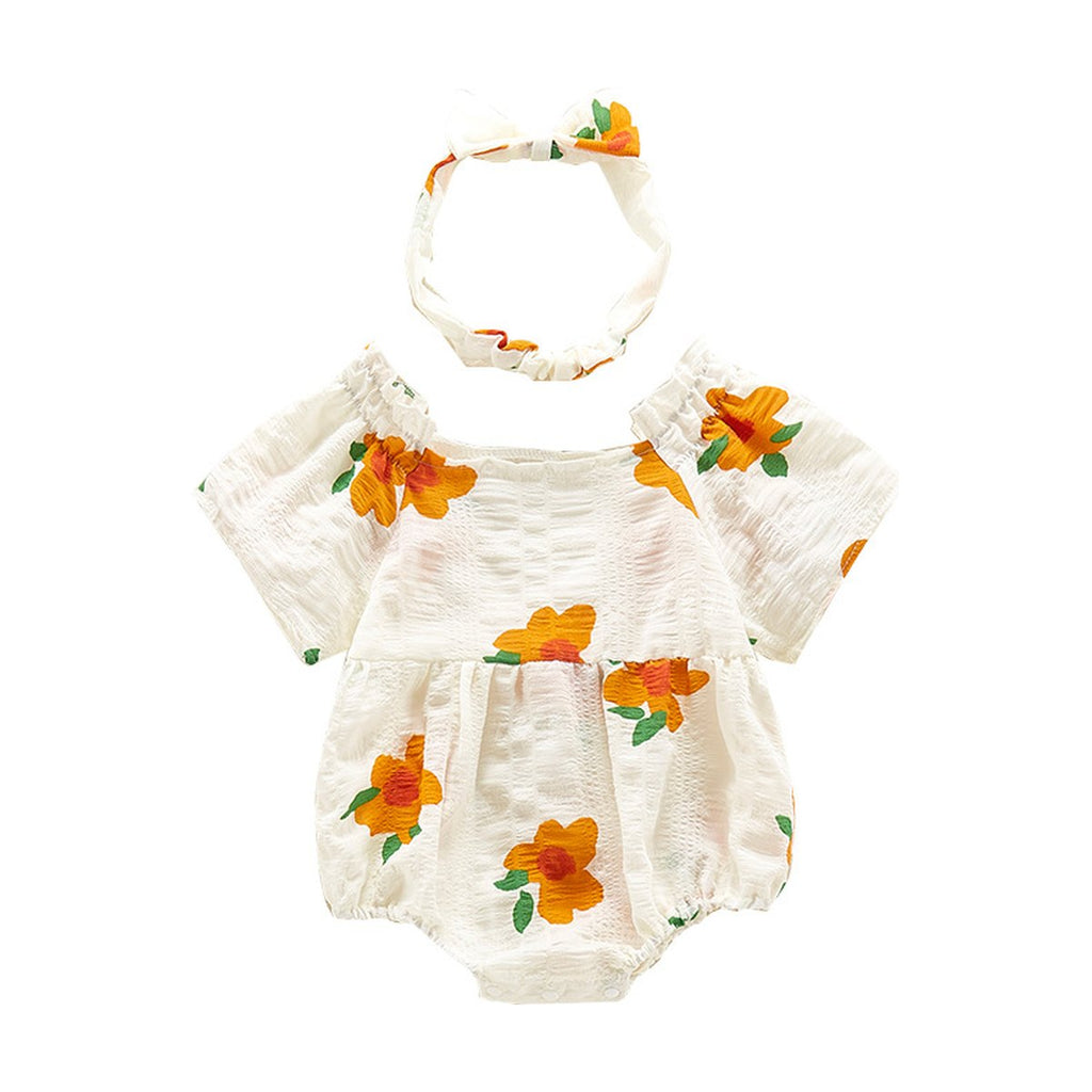 Short Sleeve Romper Baby Bodysuit Headband Triangle