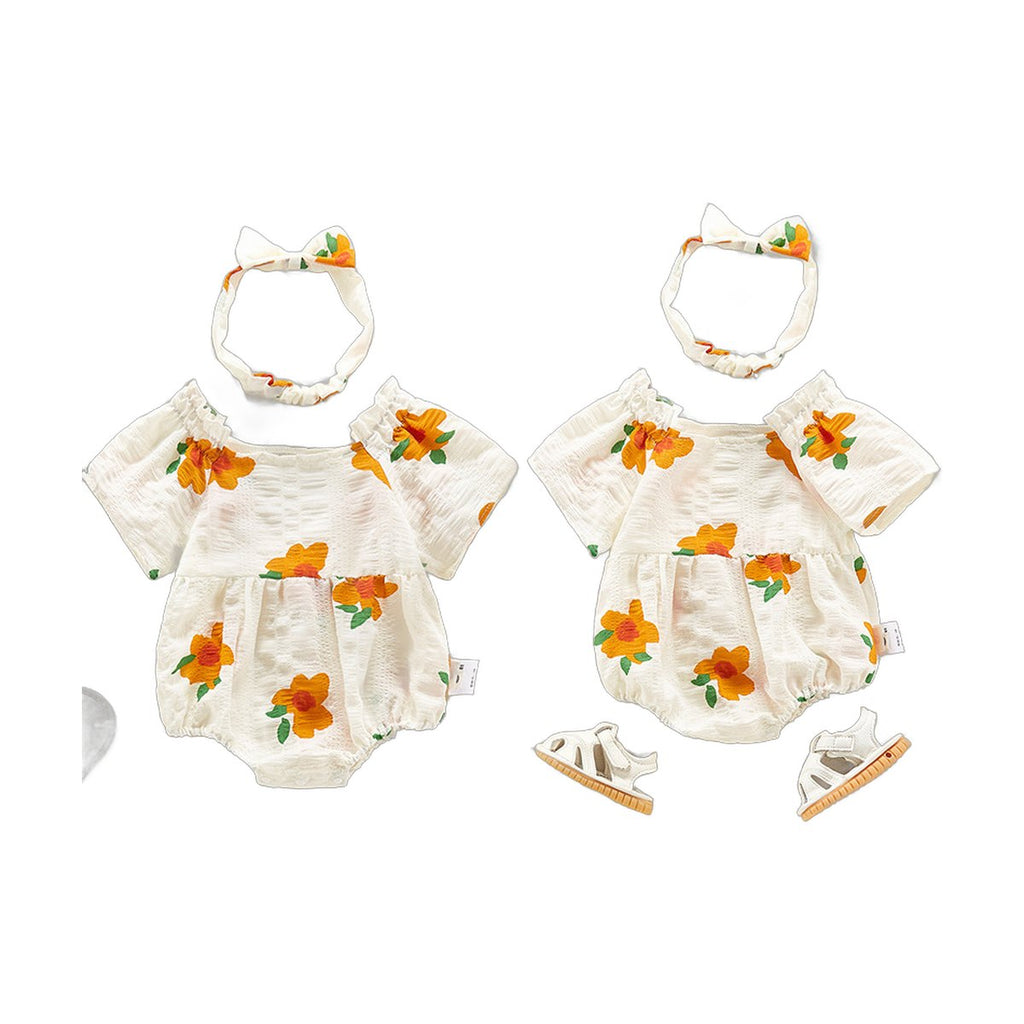 Short Sleeve Romper Baby Bodysuit Headband Triangle
