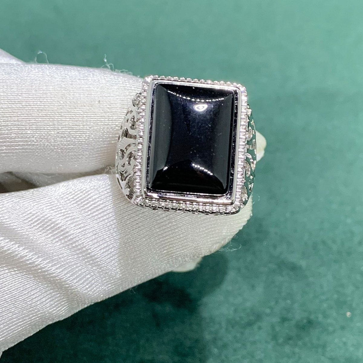 Silver Plated Black Onyx Ring