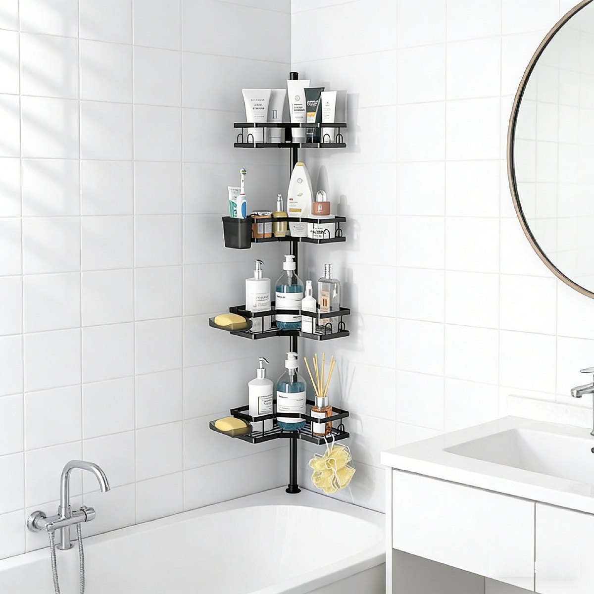Telescopic Shower Shelf No Drilling Required 4-layer