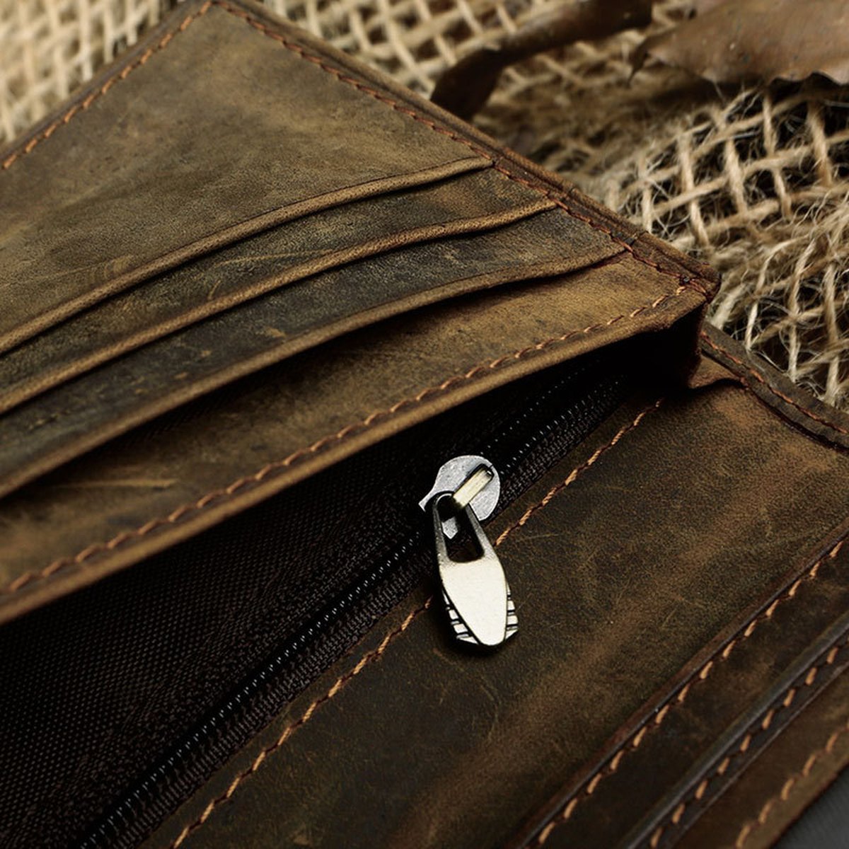 Wallet Retro Crazy Horse Leather Long Vertical