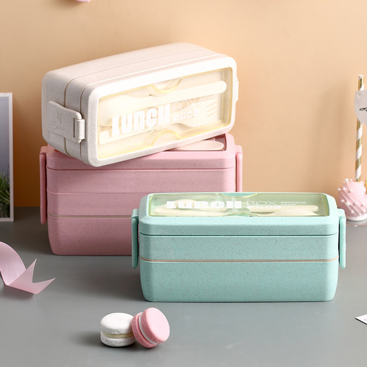 Wheat Straw Double-layer Insulated Lunch Box Portable