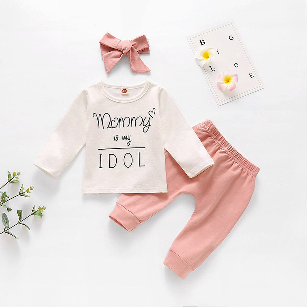 White Jacket Pink Headband Trousers Baby Three-piece