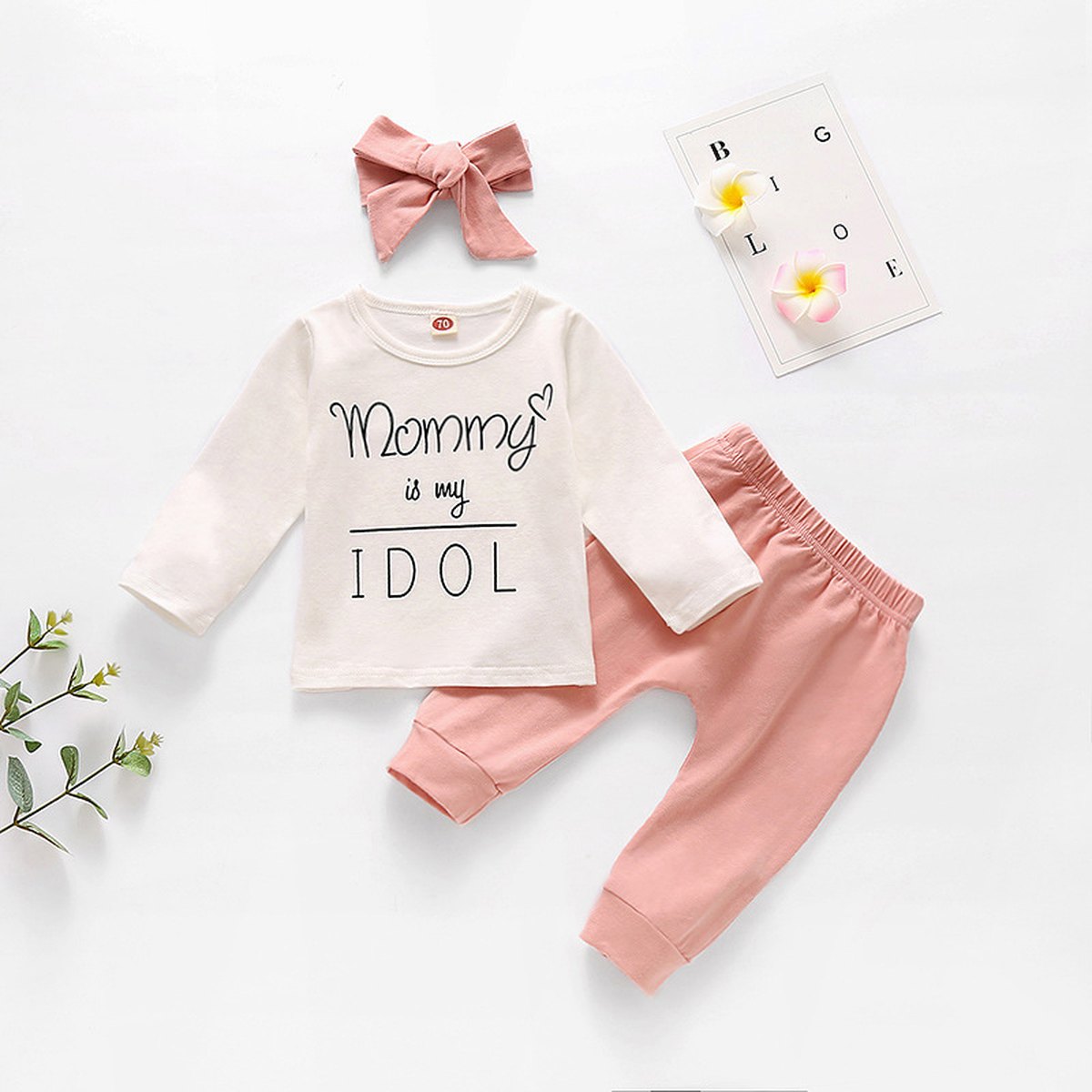 White Jacket Pink Headband Trousers Baby Three-piece