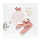 White Jacket Pink Headband Trousers Baby Three-piece