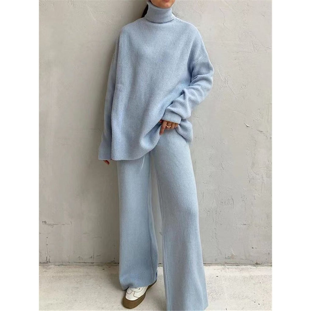 Women's 2 Pieces Sets Knitted Tracksuit Turtleneck Sweater