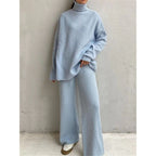 Women's 2 Pieces Sets Knitted Tracksuit Turtleneck Sweater