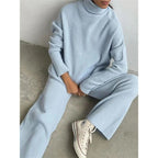 Women's 2 Pieces Sets Knitted Tracksuit Turtleneck Sweater