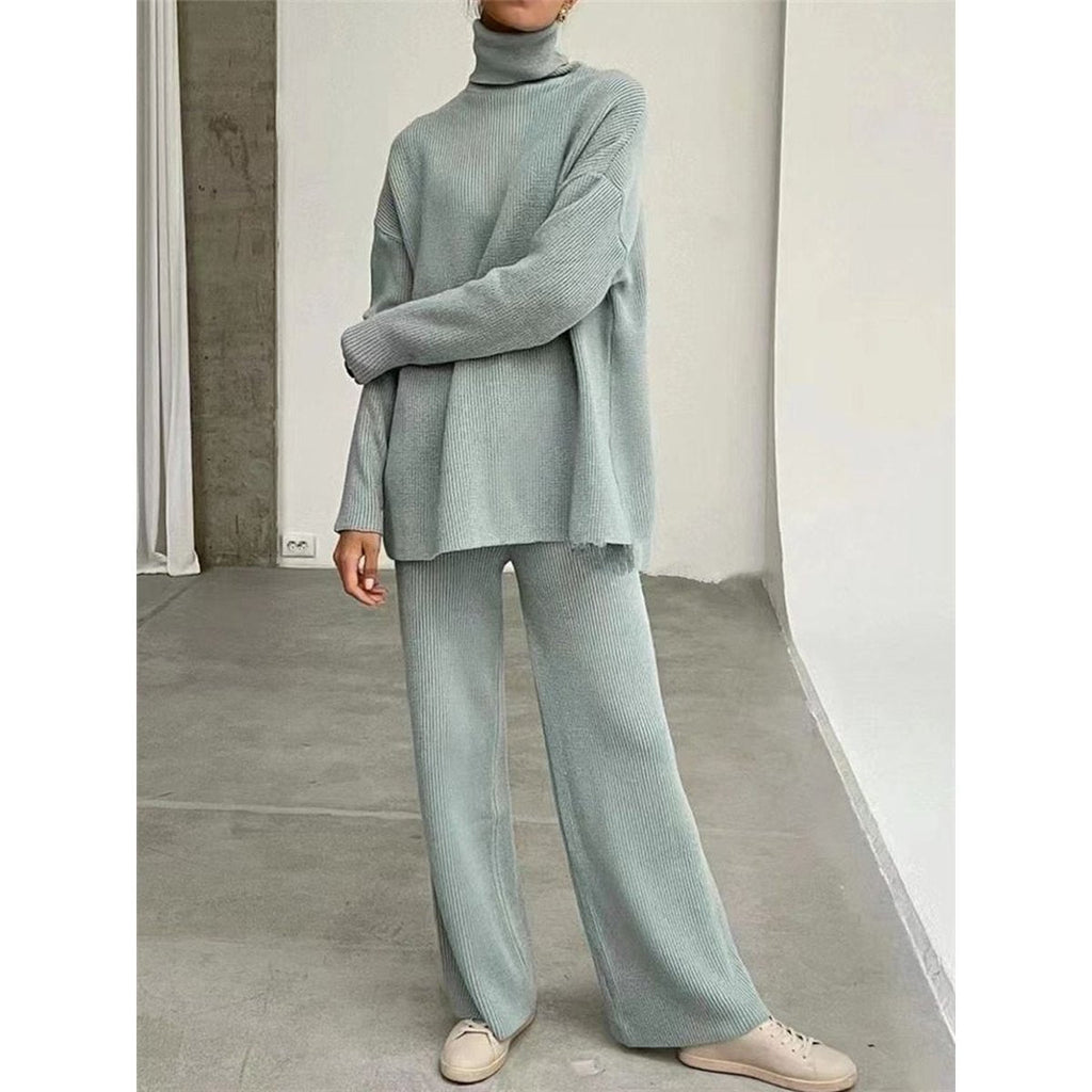Women's 2 Pieces Sets Knitted Tracksuit Turtleneck Sweater