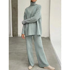 Women's 2 Pieces Sets Knitted Tracksuit Turtleneck Sweater