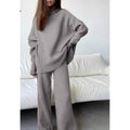 Women's 2 Pieces Sets Knitted Tracksuit Turtleneck Sweater