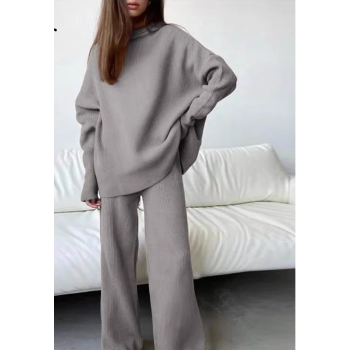 Women's 2 Pieces Sets Knitted Tracksuit Turtleneck Sweater