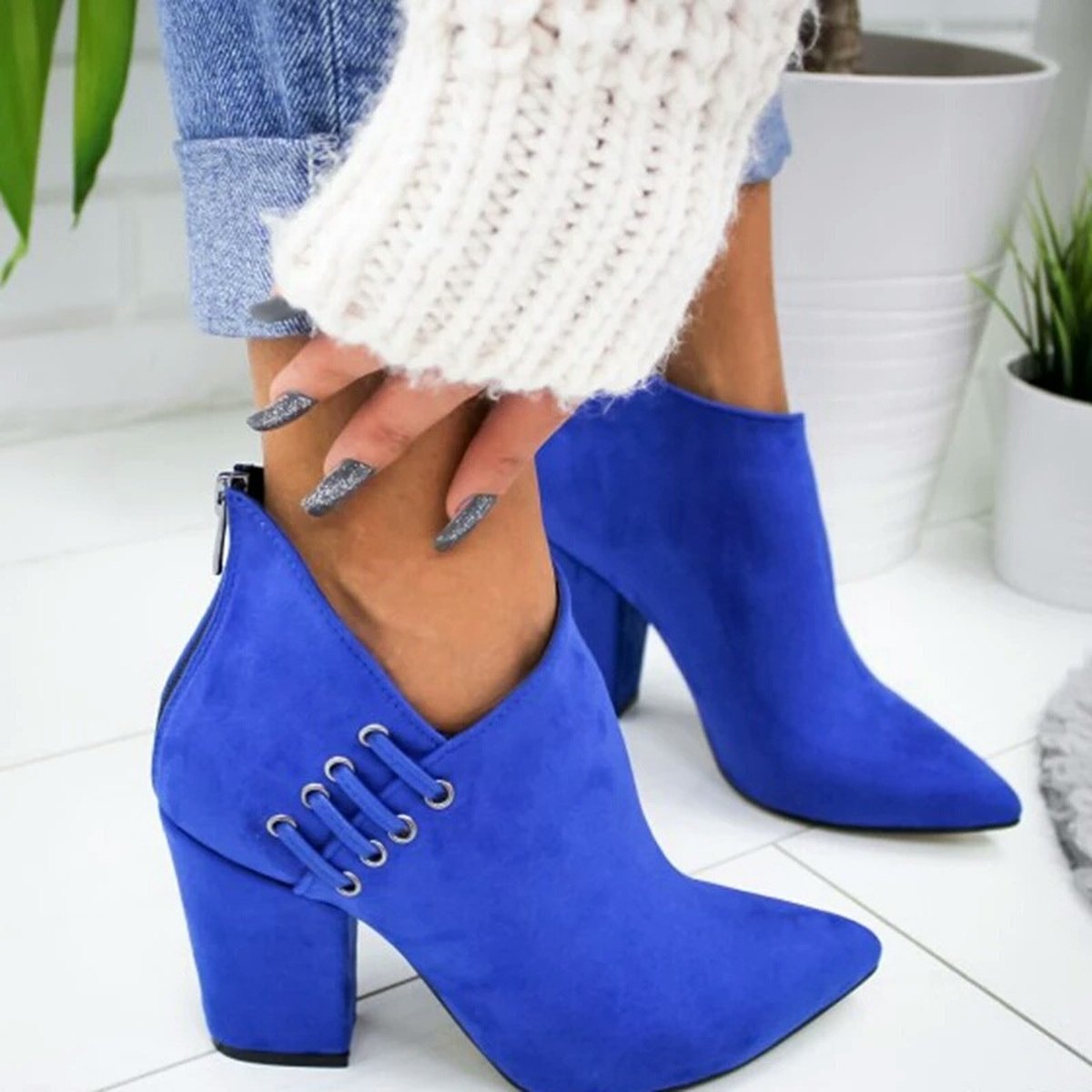 Women's Ankle Boots Pointed-toe Zipper Shoes