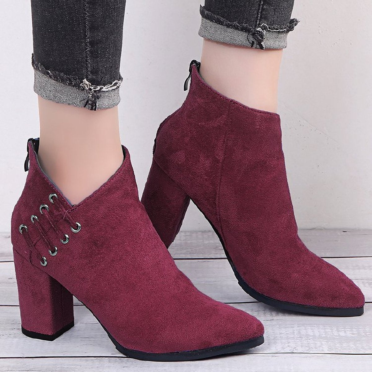Women's Ankle Boots Pointed-toe Zipper Shoes