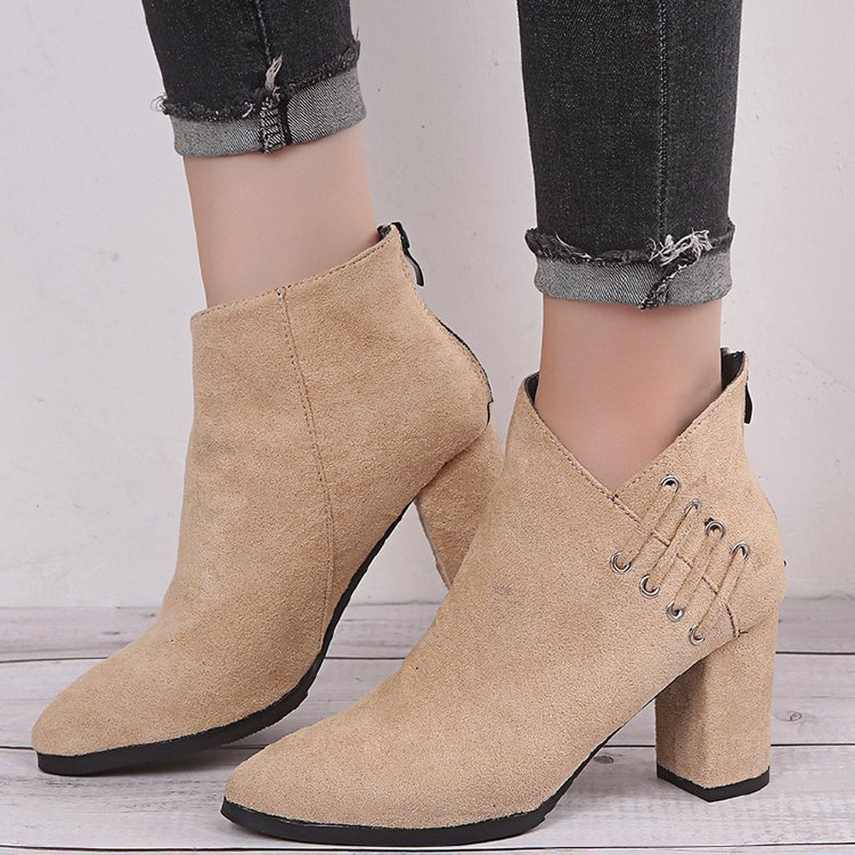 Women's Ankle Boots Pointed-toe Zipper Shoes