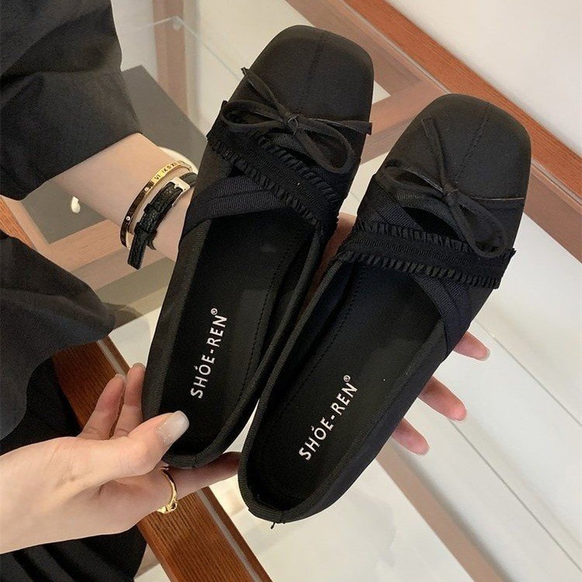 Women's Ballet Bow Hidden Heel Mary Janes Square
