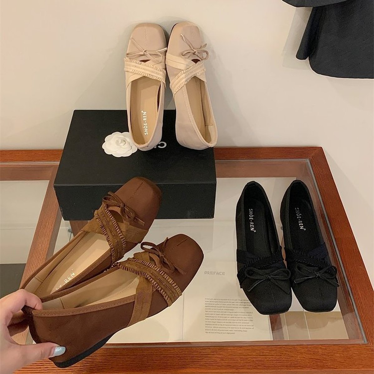 Women's Ballet Bow Hidden Heel Mary Janes Square