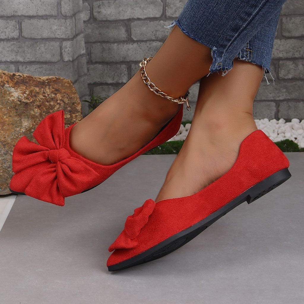 Women's Big Bow Flat Shoes Pointed-toe Low-heeled Casual