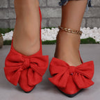 Women's Big Bow Flat Shoes Pointed-toe Low-heeled Casual