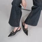 Women's Black Punk Double Buckle Eyelet Pointed Toe