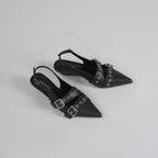 Women's Black Punk Double Buckle Eyelet Pointed Toe