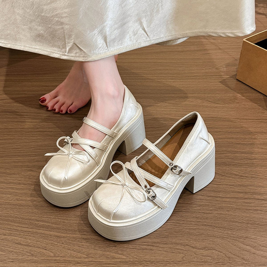 Women's Black Round Toe Platform Mary Janes French