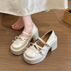 Women's Black Round Toe Platform Mary Janes French