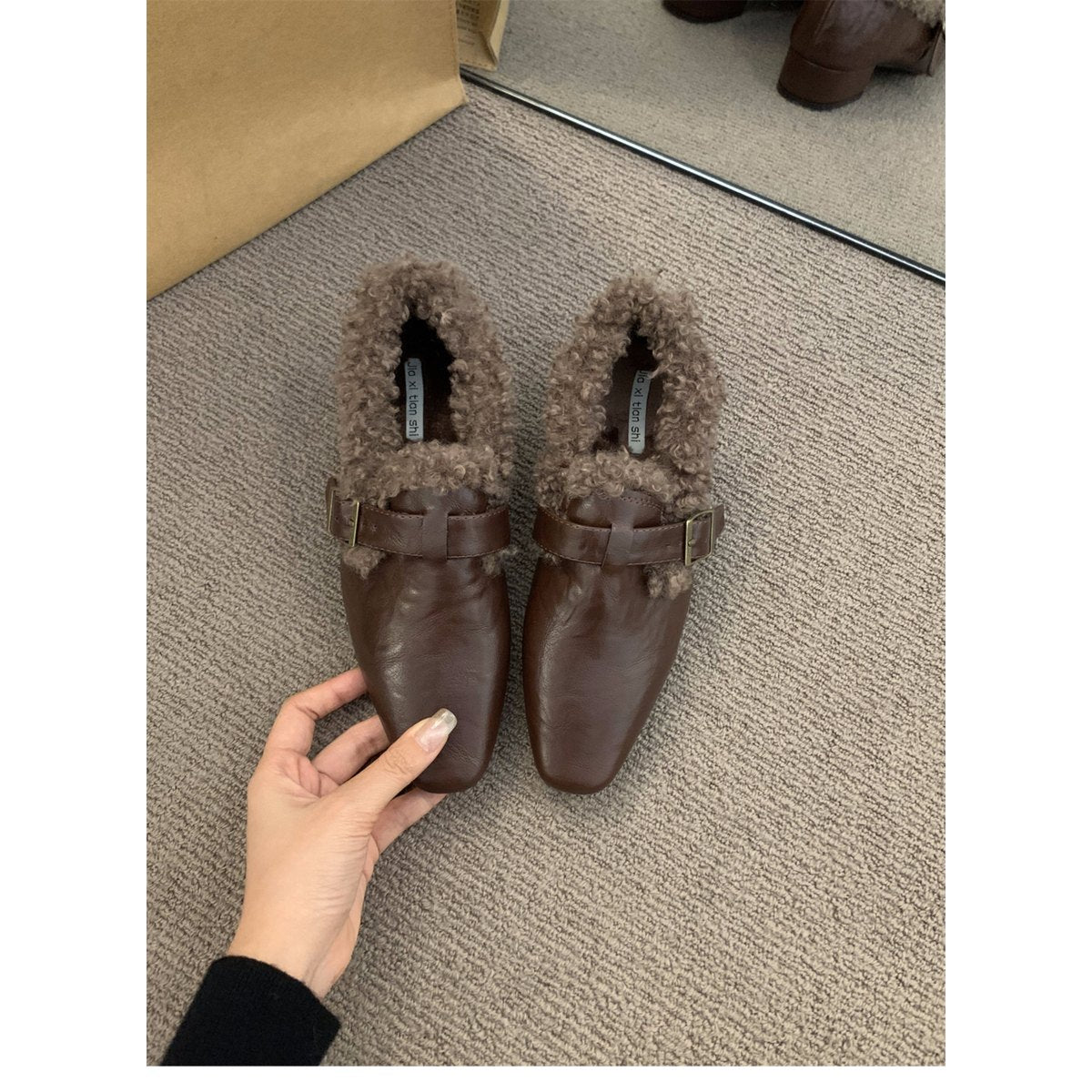 Women's Block Heel Mary Jane Shoes Fleece Lined