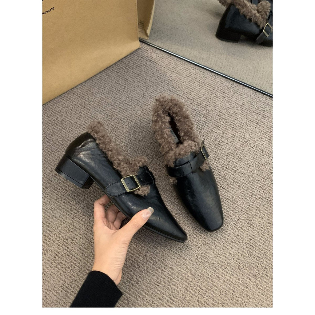 Women's Block Heel Mary Jane Shoes Fleece Lined