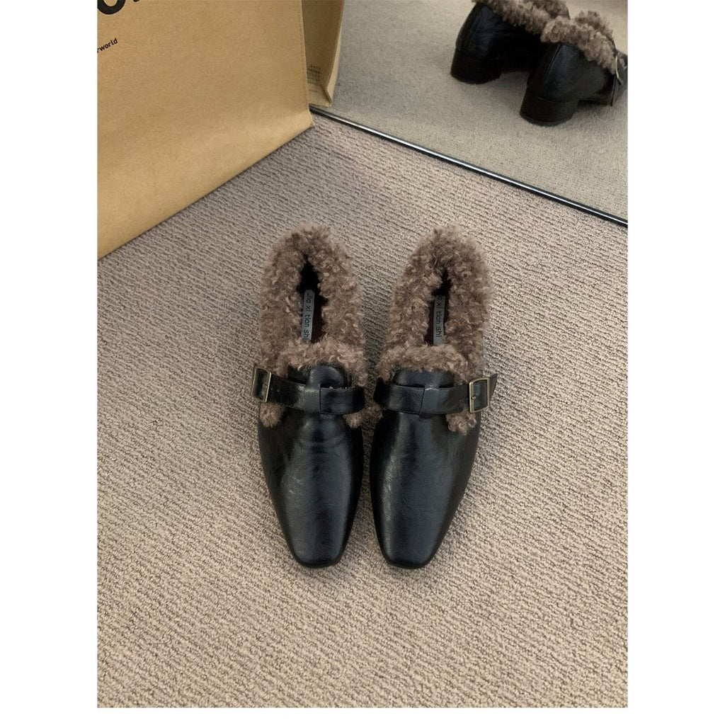 Women's Block Heel Mary Jane Shoes Fleece Lined