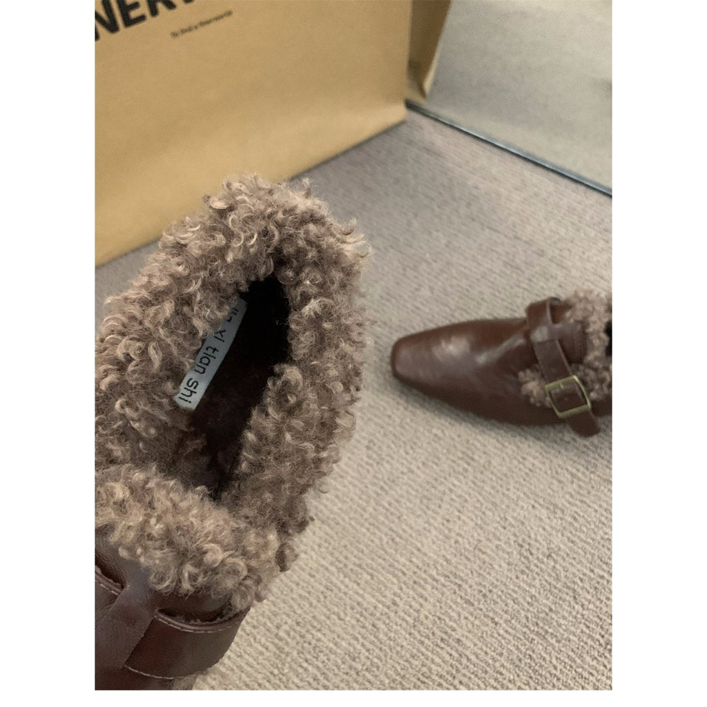 Women's Block Heel Mary Jane Shoes Fleece Lined