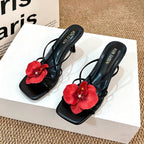Women's Bohemian Vacation Floral Slide Sandals Square Toe
