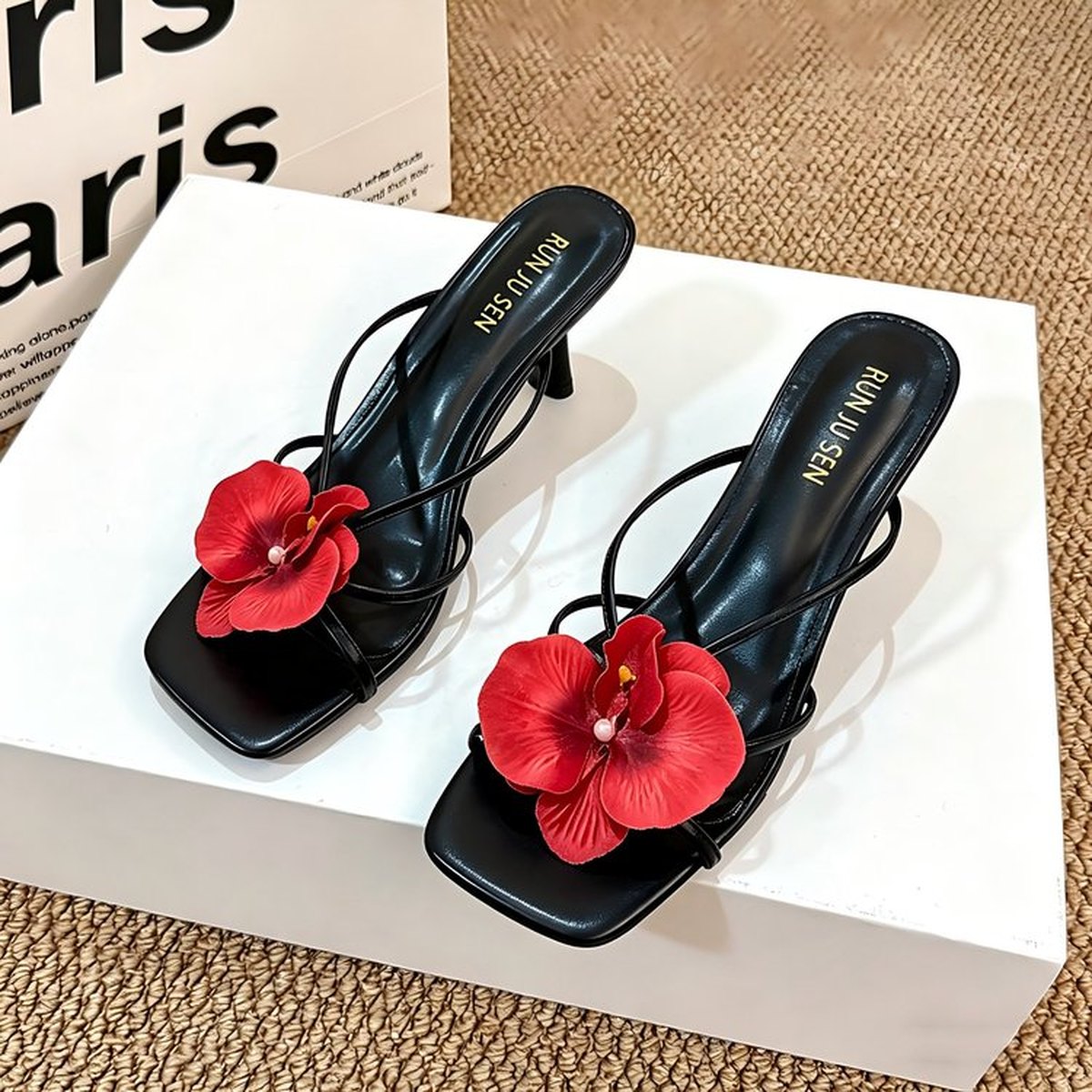 Women's Bohemian Vacation Floral Slide Sandals Square Toe