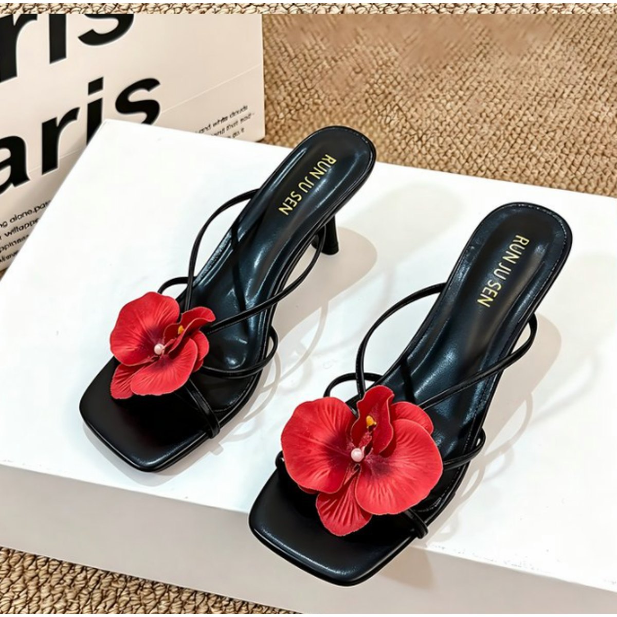 Women's Bohemian Vacation Floral Slide Sandals Square Toe