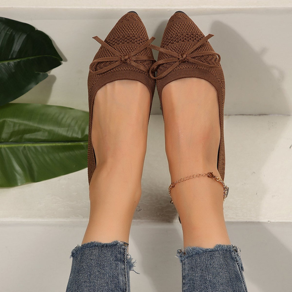 Women's Bow Knitted Loafers Pointed-toed Flats Shoes