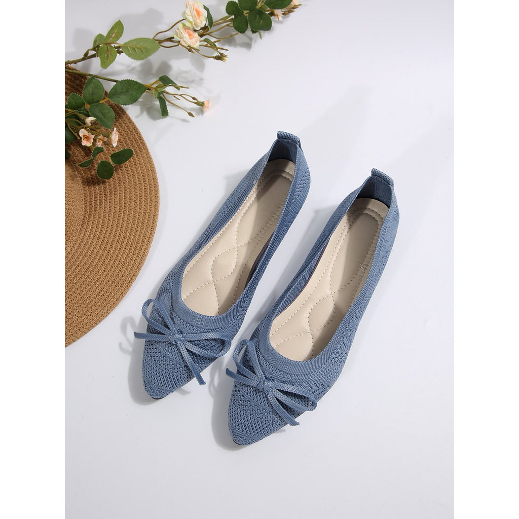 Women's Bow Knitted Loafers Pointed-toed Flats Shoes
