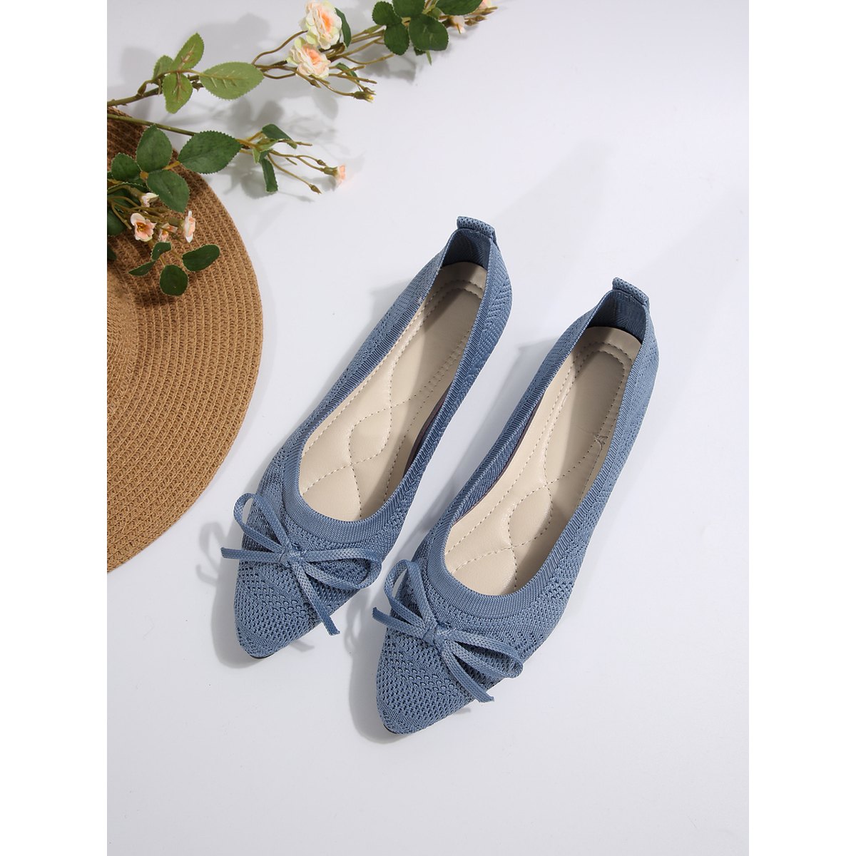 Women's Bow Knitted Loafers Pointed-toed Flats Shoes