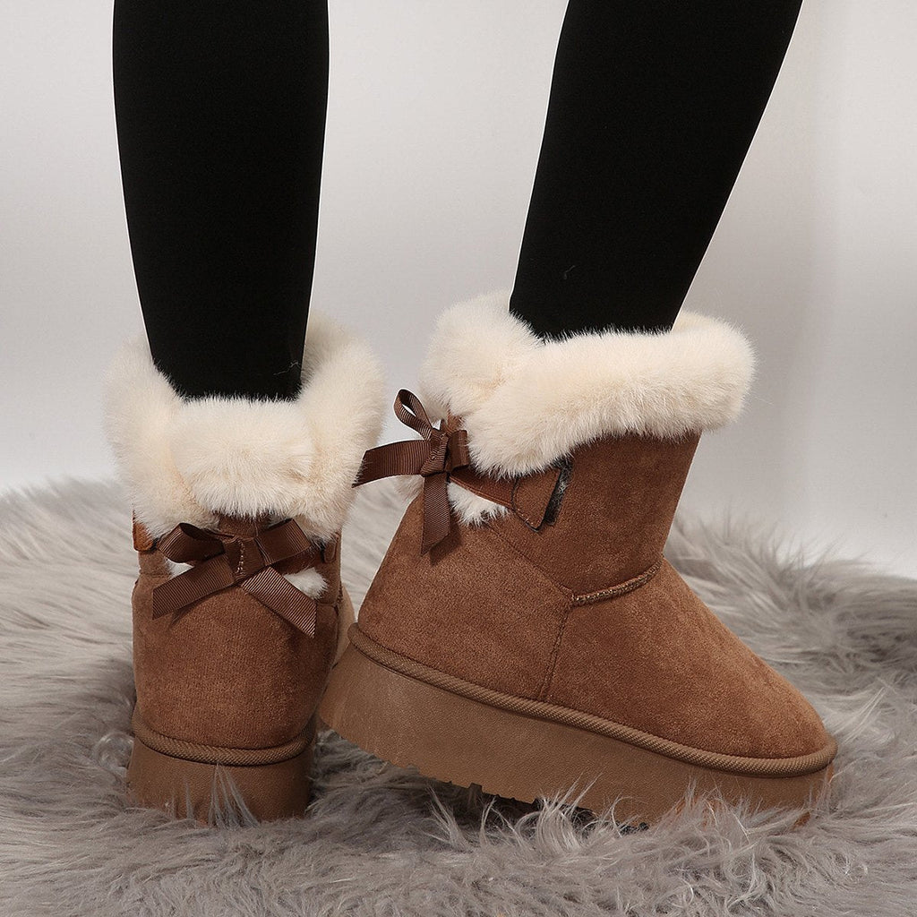 Women's Bow-knot Snow Boots Plus Velvet Warm Thick-soled