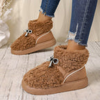 Women's Bow Platform Cotton Slippers Outdoor Heightincreasing Fleecelined