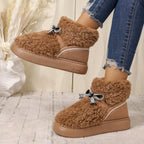 Women's Bow Platform Cotton Slippers Outdoor Heightincreasing Fleecelined