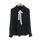 Women's Bowknot College Shirt White Chiffon