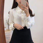 Women's Bowknot College Shirt White Chiffon