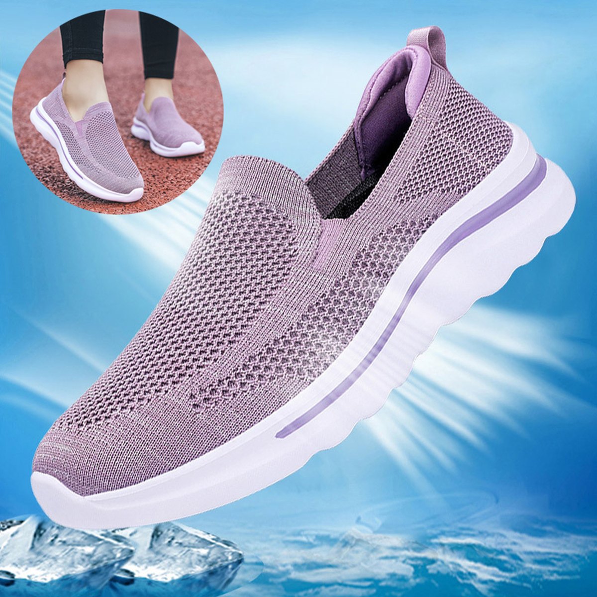 Women's Breathable Mesh Sports Walking Jogging Flat Shoes