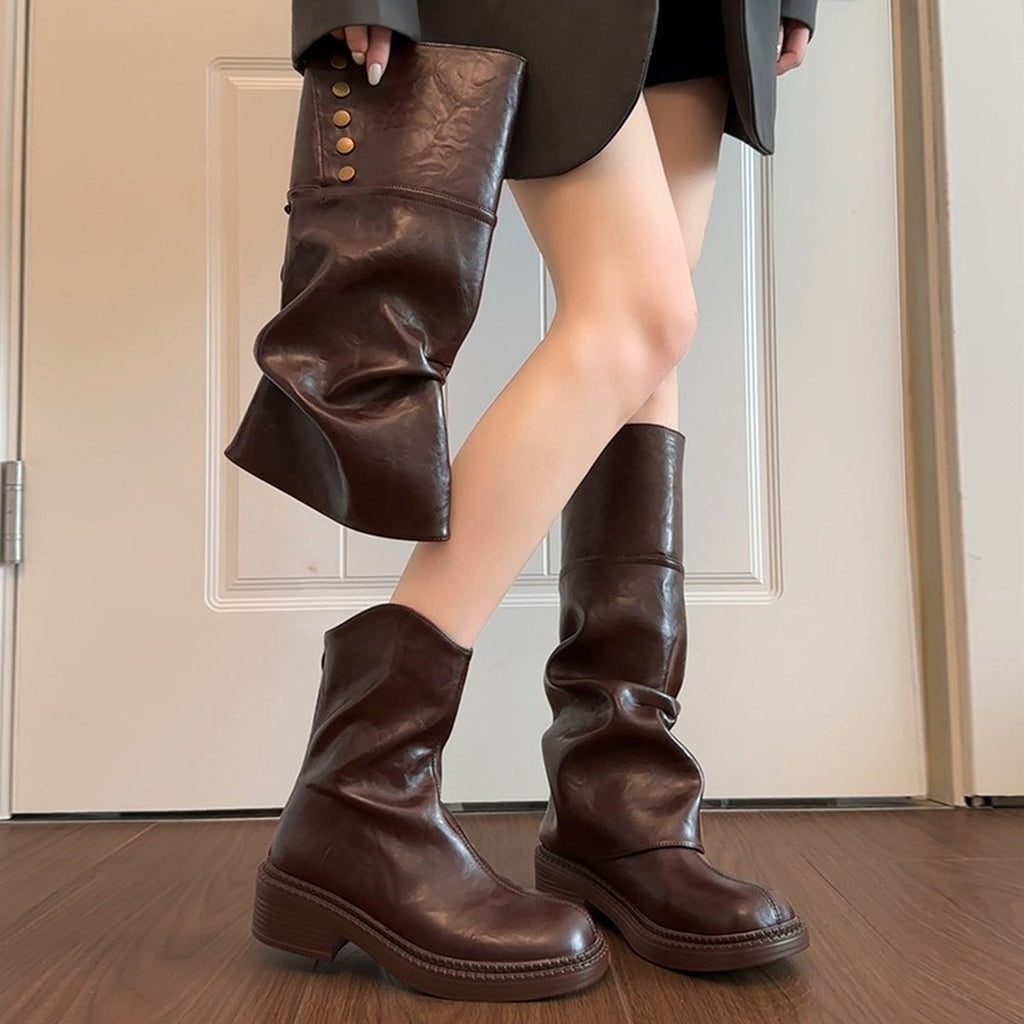 Women's British Slim-fit Platform Knee High Boots Mead